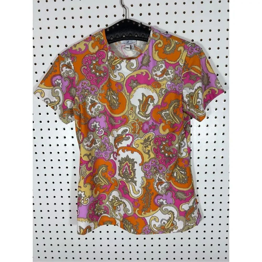 Jude Connally scoop neck printed short sleeve top size M